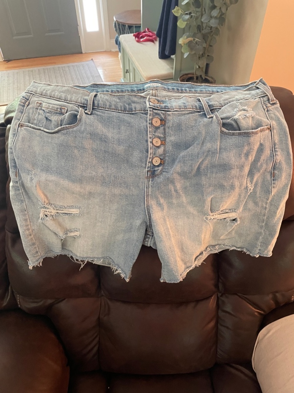 Old Navy Light Blue Distressed Denim Button-Front Shorts